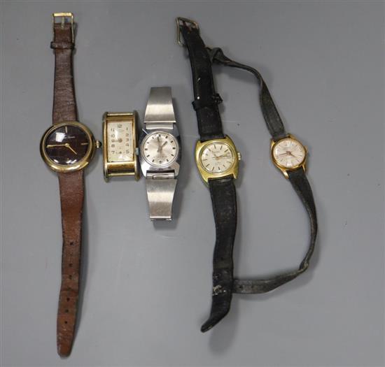 Six assorted ladys and gentlemans wrist watches including Hamilton & Sultana.